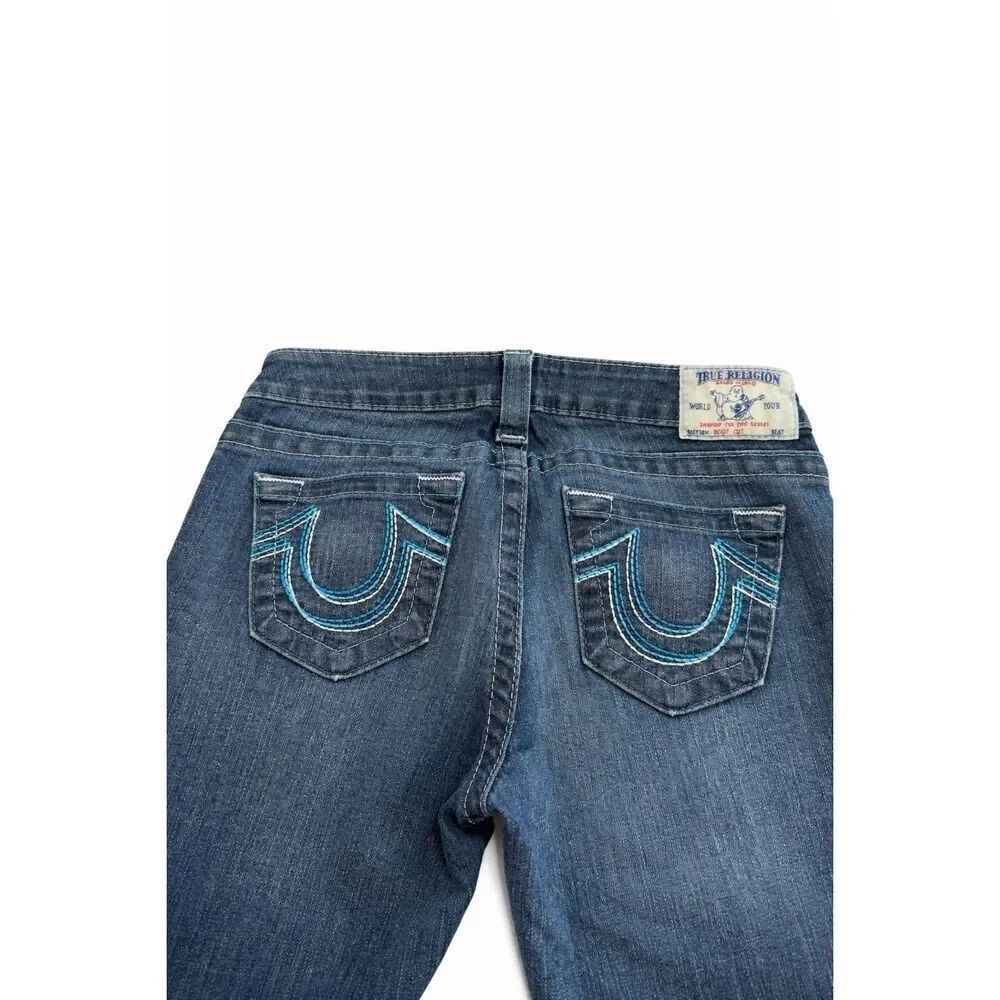 True Religion Blue Stitch Boot Cut Denim Jeans Size 27